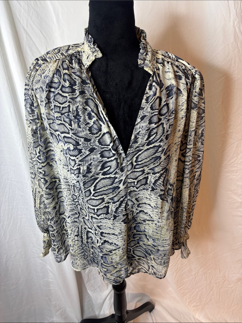 Zara Snake-Print Blouse in Black and Cream